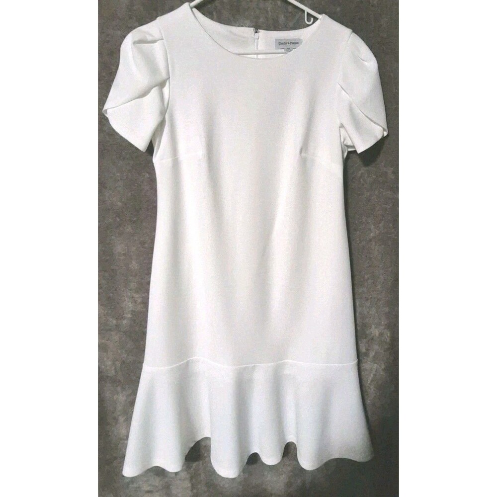 Shelby & Palmer White Drop Waist Dress Size 12 Flutter Sleeve Trumpet Hem